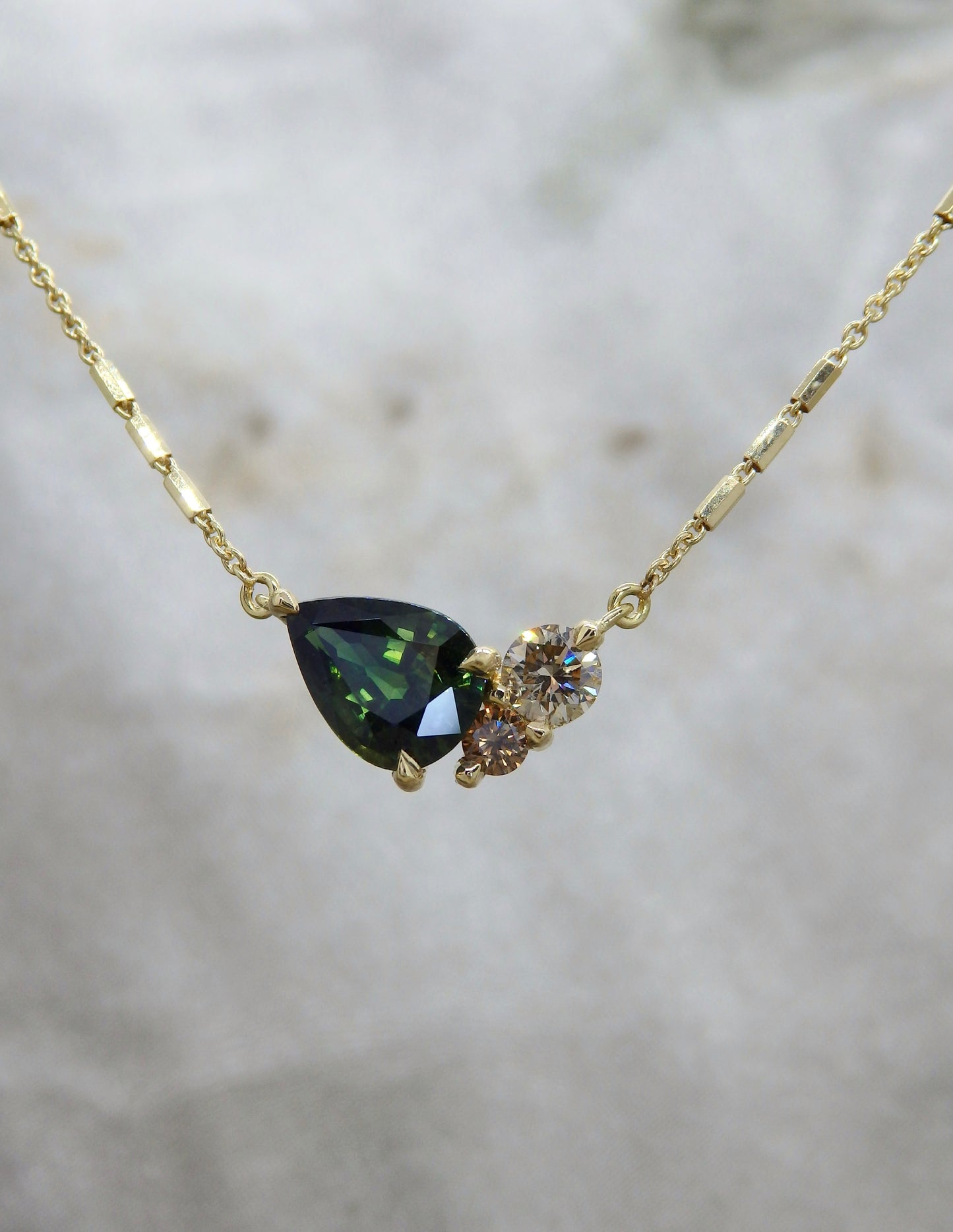 Forest Dweller Necklace - 1.37ct Green Australian Sapphire & Argyle Diamonds