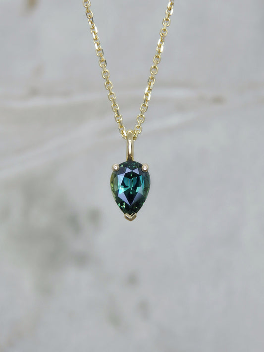 Phi Teal Pear Sapphire Pendant