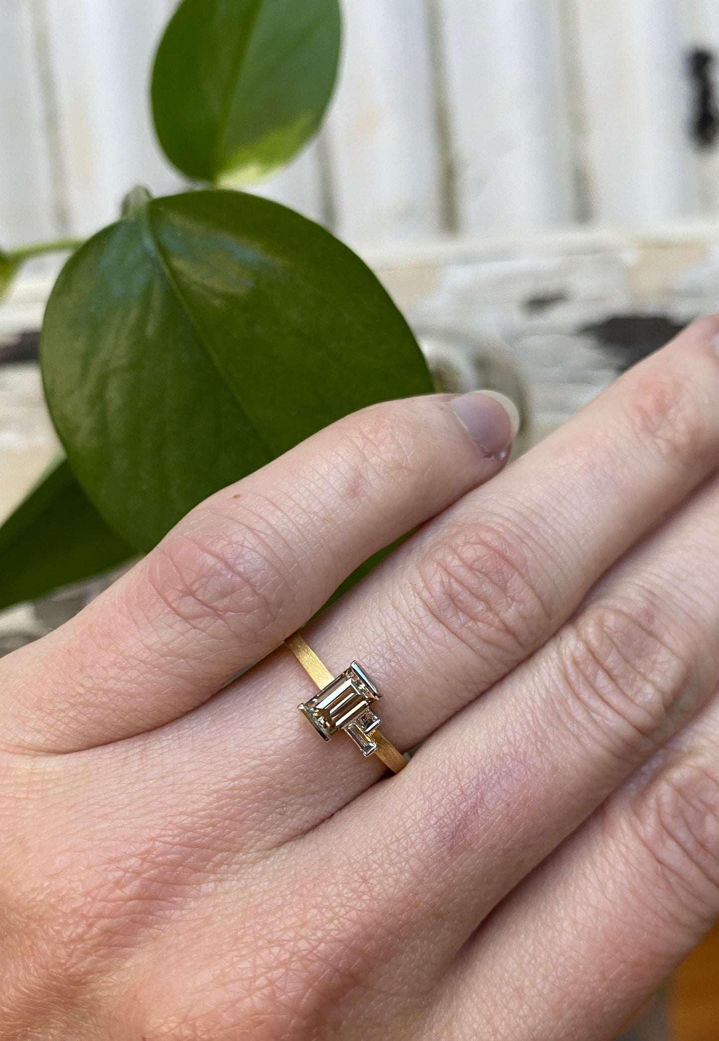 Pillar Steps - Argyle Champagne Baguette Diamond Trilogy Ring