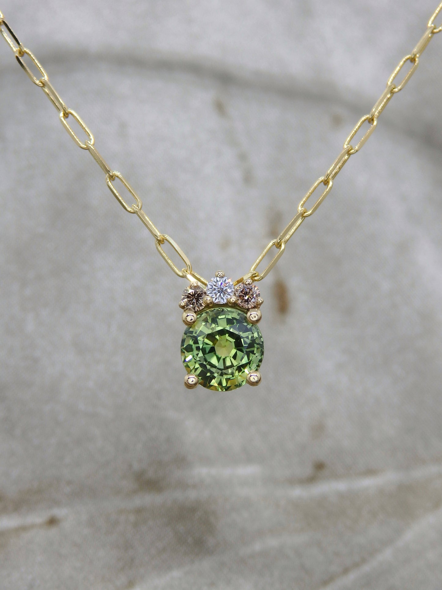 1.30ct Green Australian Sapphire & Argyle Diamond Slider Pendant in 18ct Gold