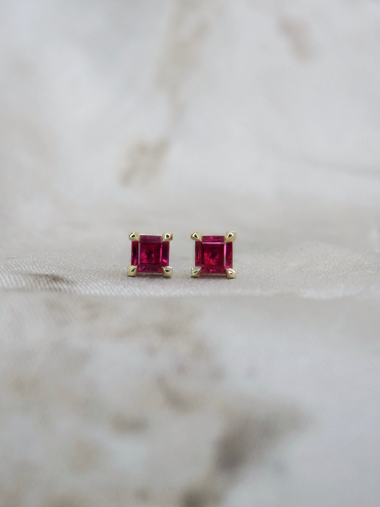 Carre Ruby Studs - 18ct Gold