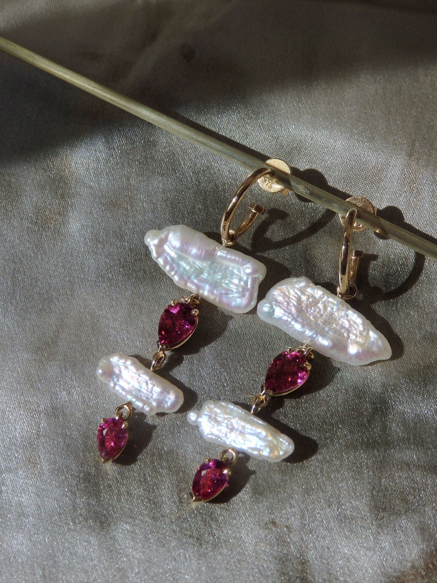 Seraya Chandelier Earrings - Pink Tourmaline & Keshi Pearls