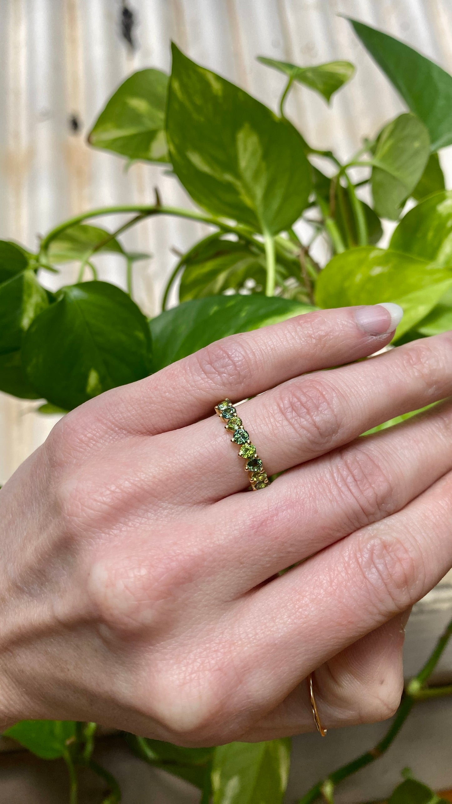 Genevieve Band 3mm Green Sapphires