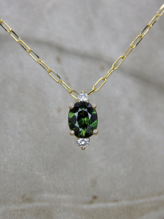 1.35ct Australian Green Sapphire & Diamond Pendant, 14ct Gold