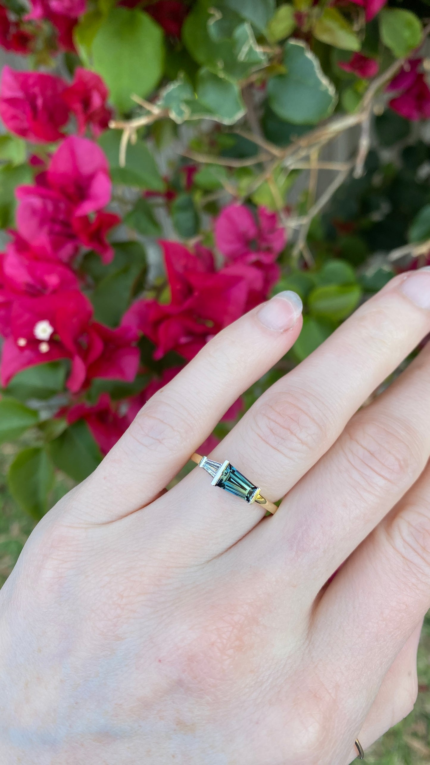 Teal Tapered Baguette Australian Sapphire Duet Ring