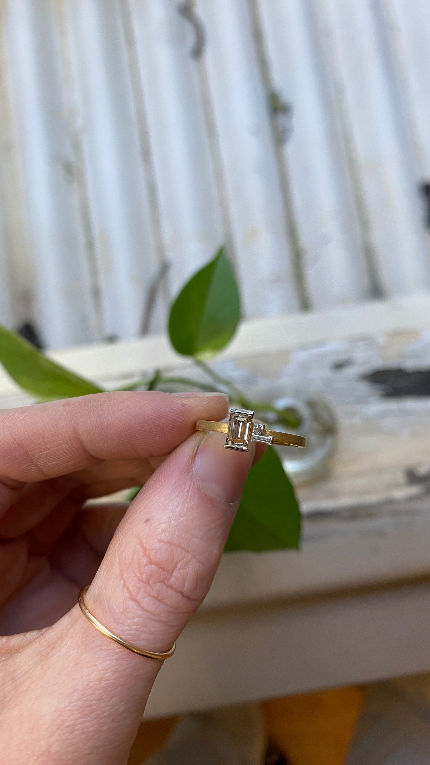 Pillar Steps - Argyle Champagne Baguette Diamond Trilogy Ring