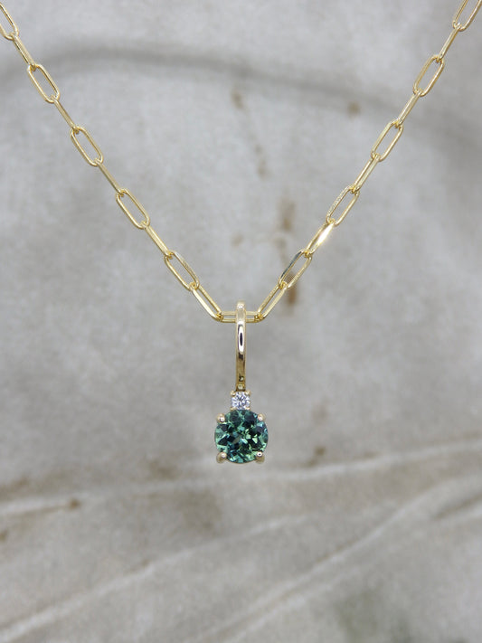 18ct Gold Australian Sapphire & Diamond 2-Stone Drop Pendant