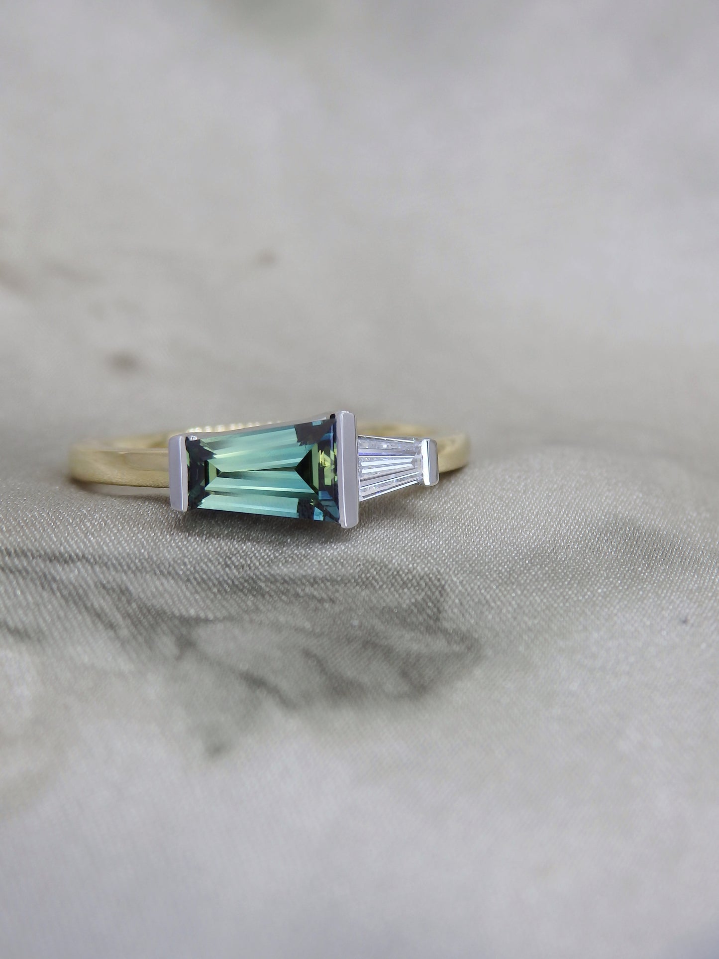 Teal Tapered Baguette Australian Sapphire Duet Ring