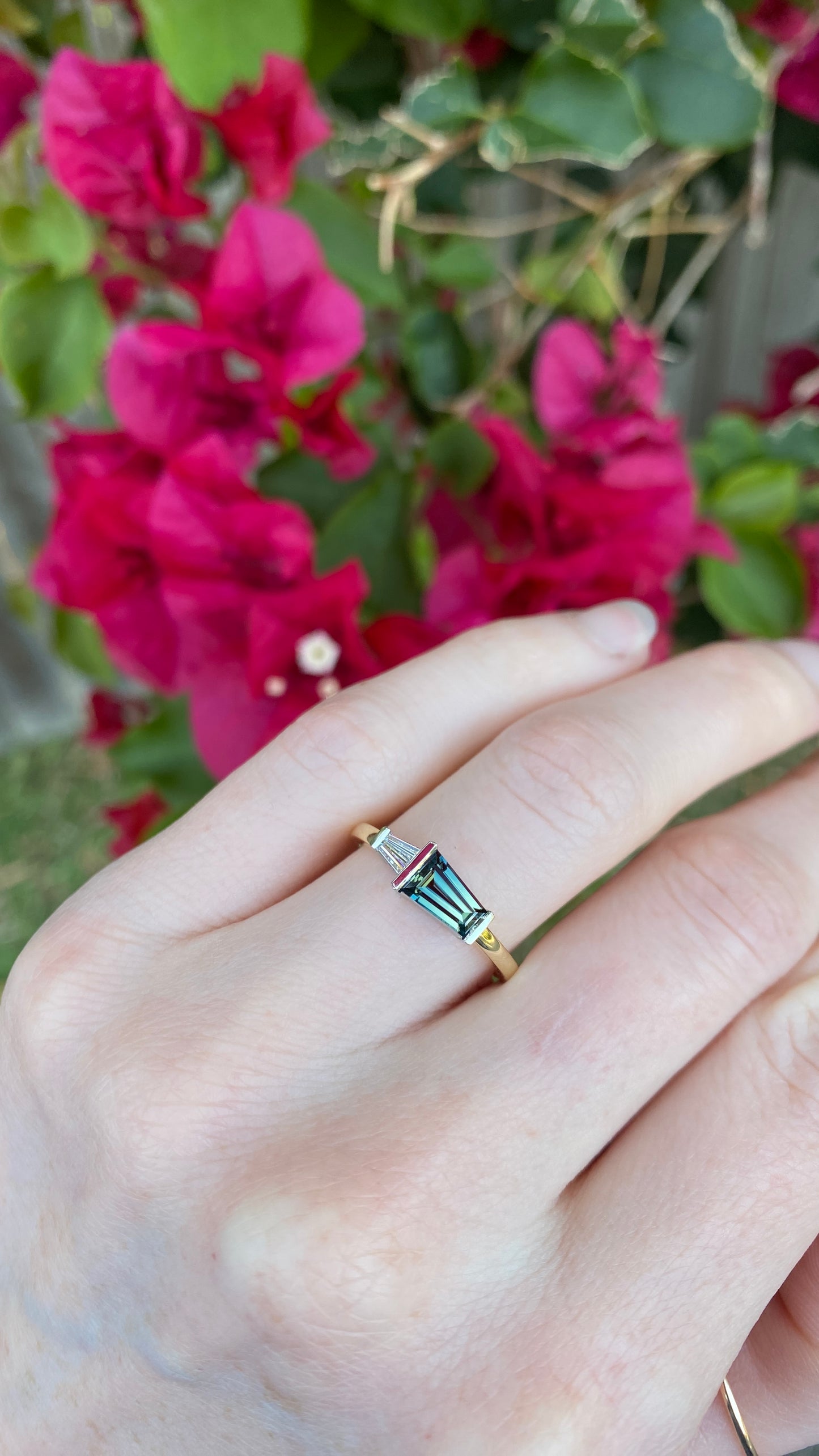 Teal Tapered Baguette Australian Sapphire Duet Ring