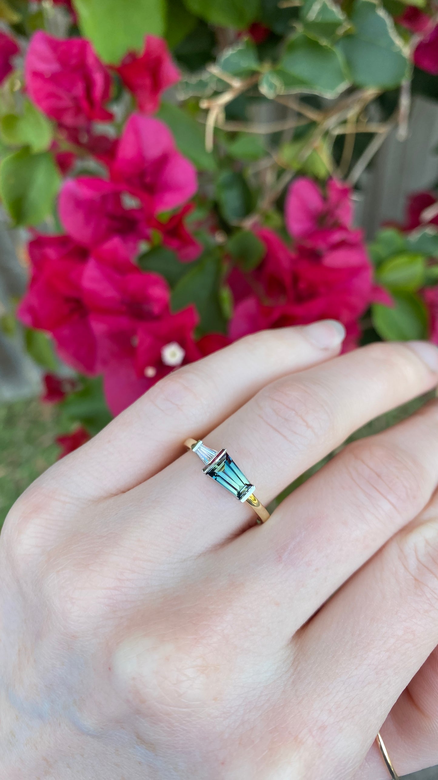 Teal Tapered Baguette Australian Sapphire Duet Ring