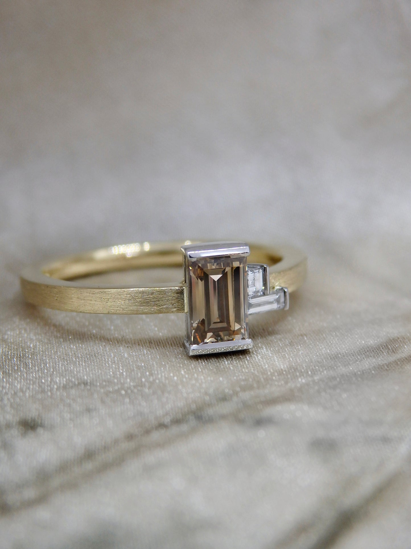 Pillar Steps - Argyle Champagne Baguette Diamond Trilogy Ring