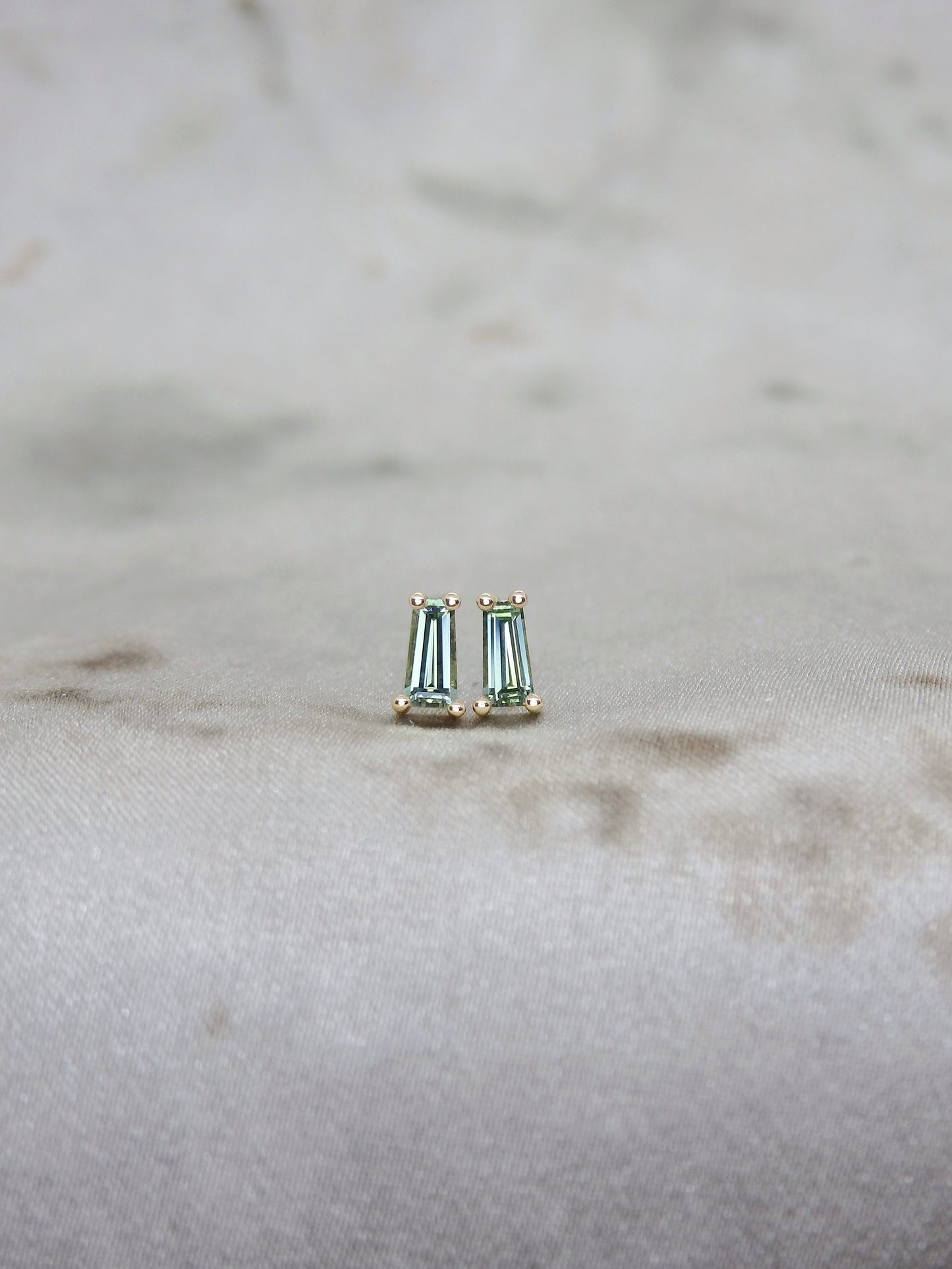 Teal Tapered Baguette Sapphire Studs 18ct Gold