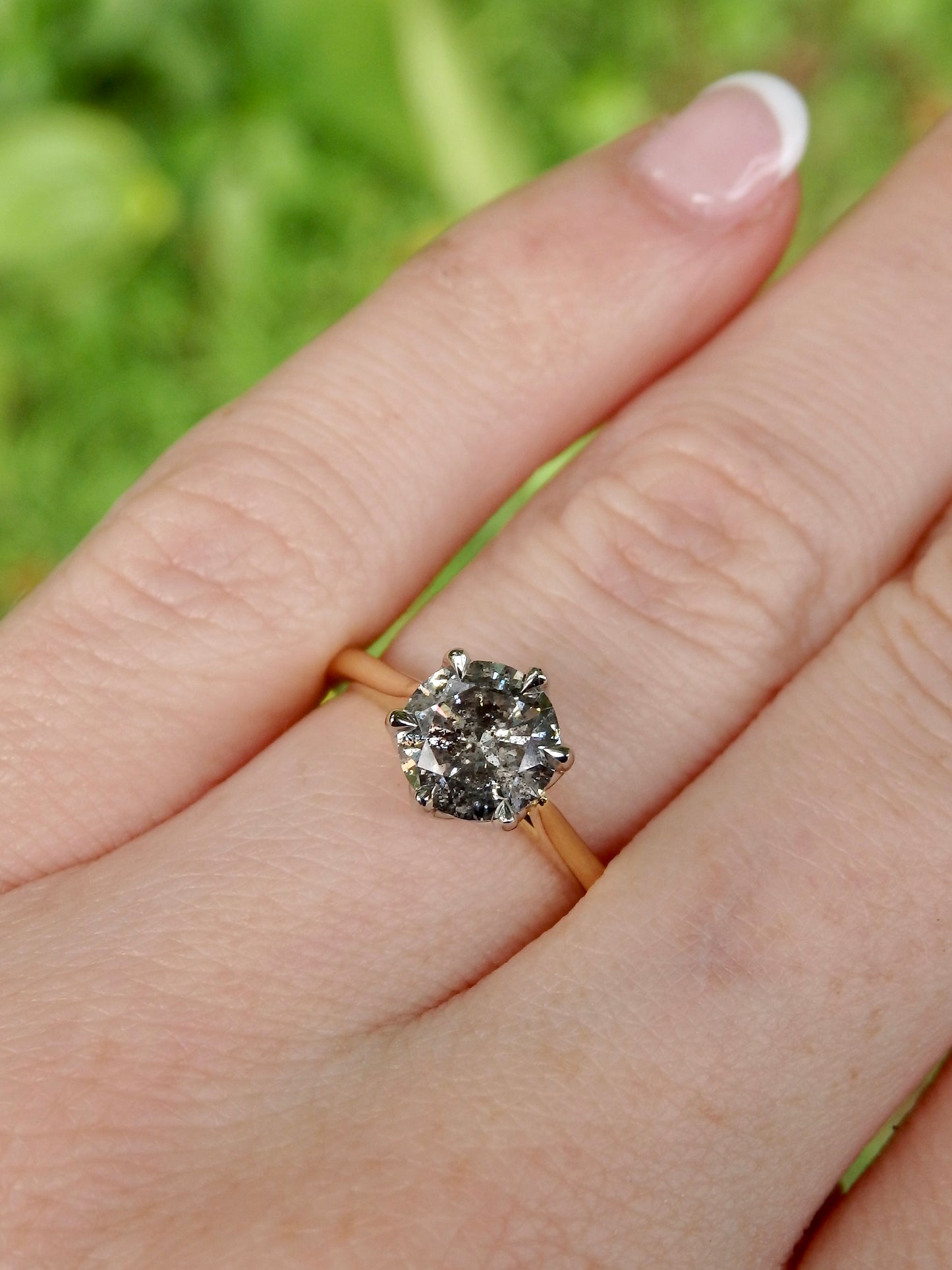 1.45ct Cut Salt & Pepper Diamond Lotus Solitaire Engagement Ring