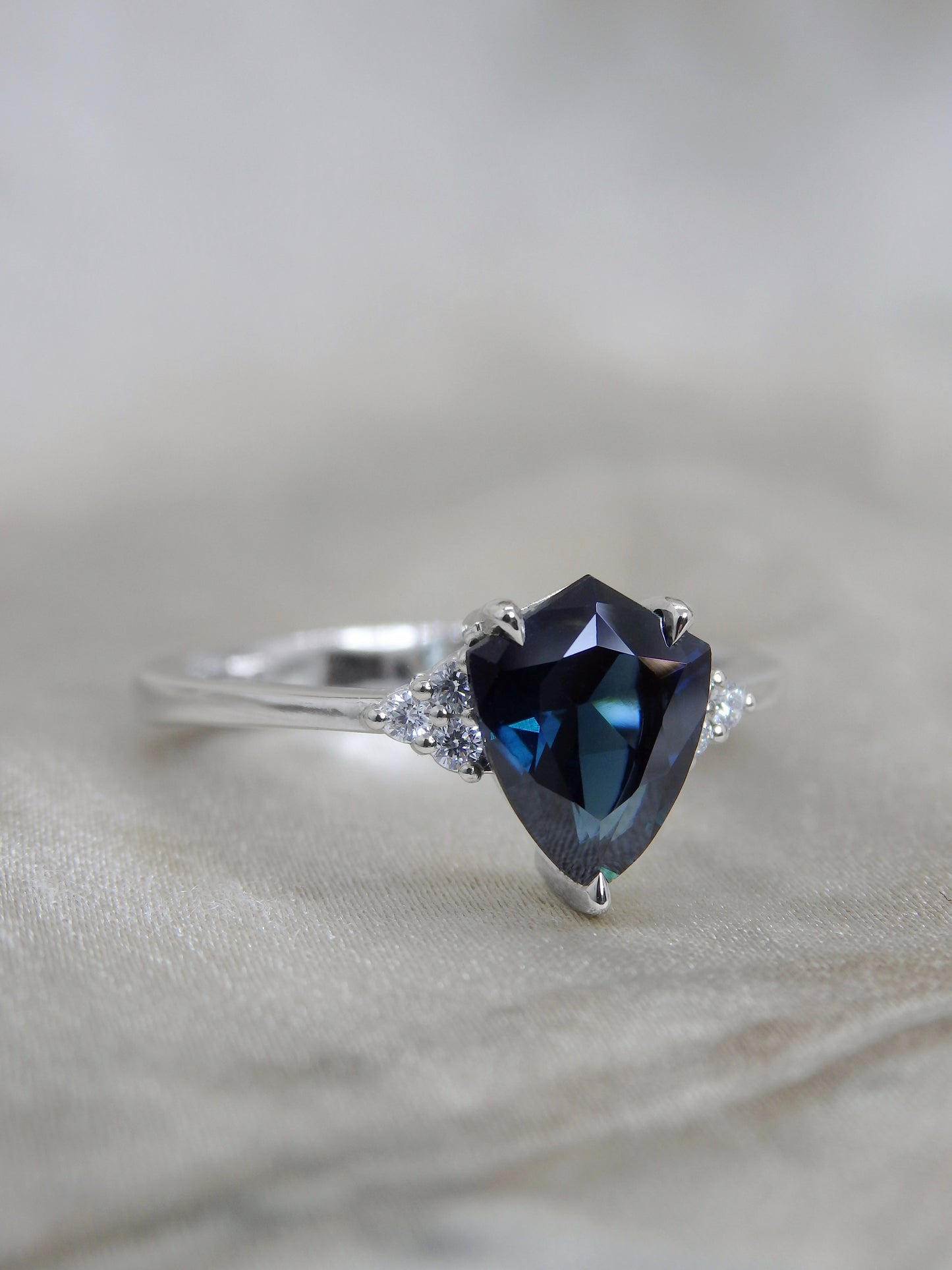 Shield Cut Australian Sapphire & Diamond Dress Ring