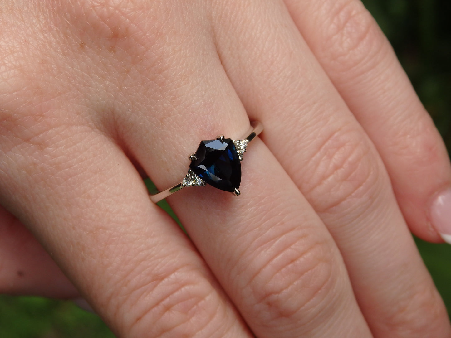 Shield Cut Australian Sapphire & Diamond Dress Ring