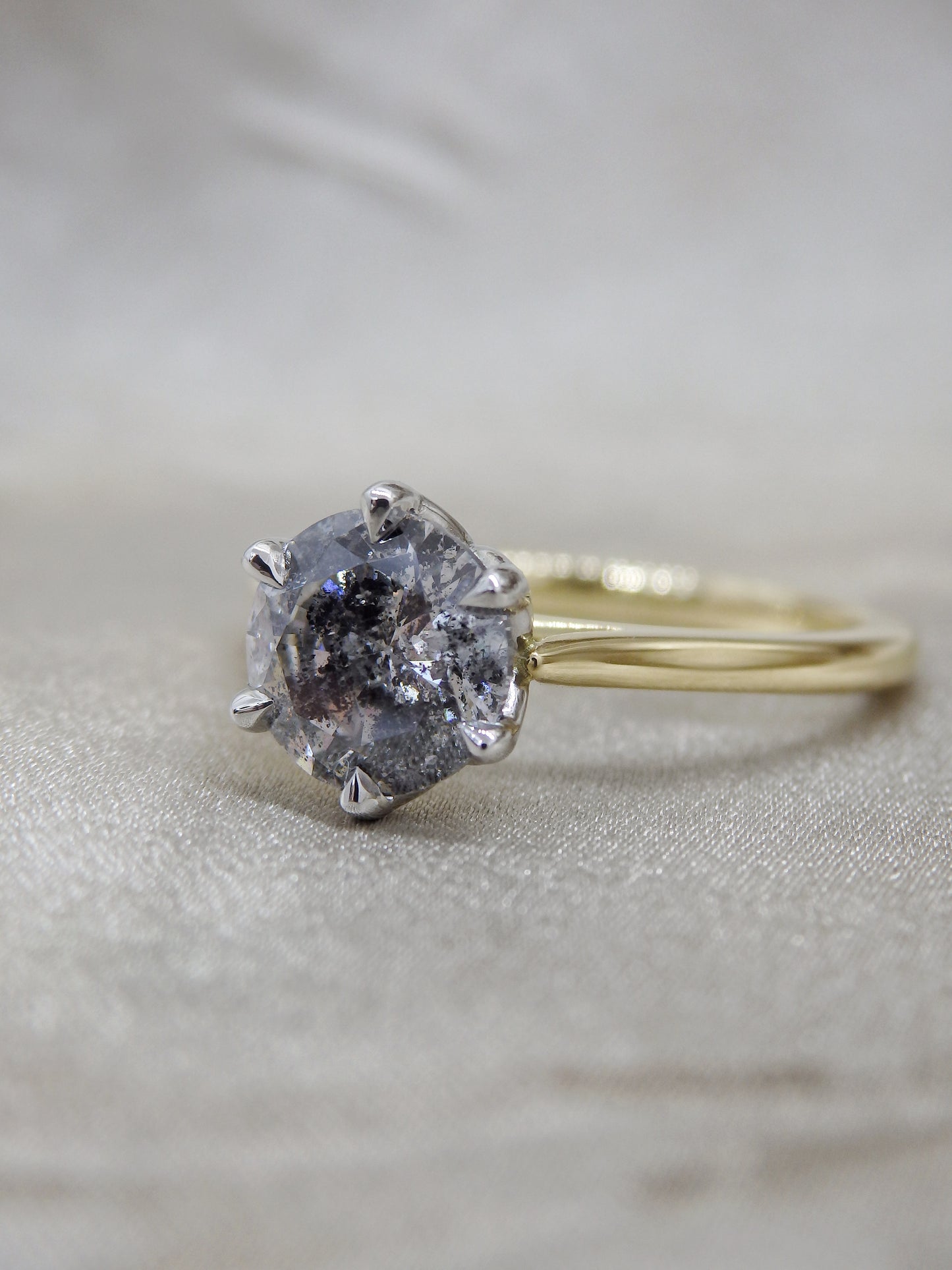 1.45ct Cut Salt & Pepper Diamond Lotus Solitaire Engagement Ring