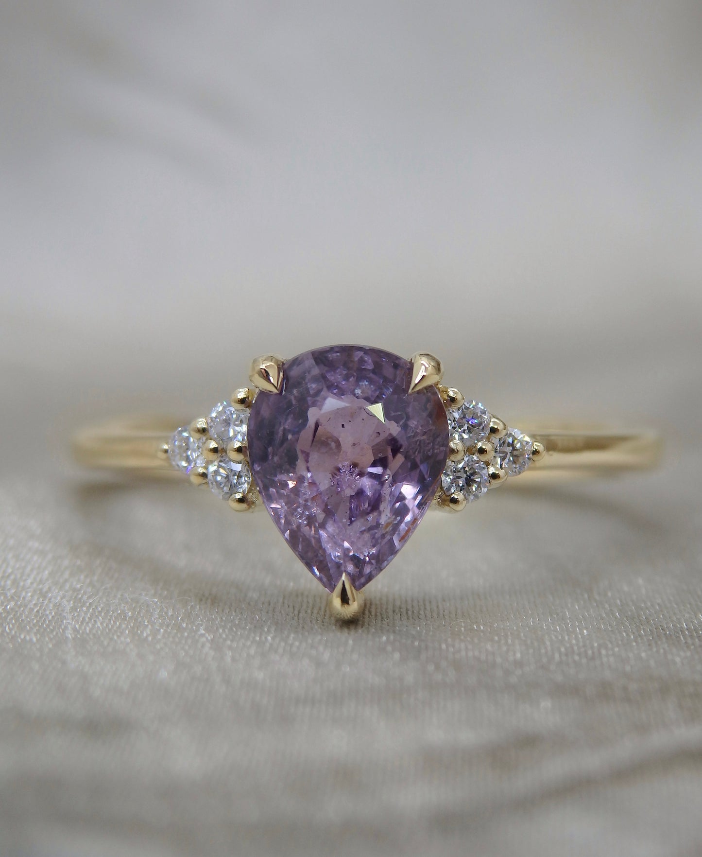 Pear Shape Purple-Pink Galaxy Sapphire & Diamond Dress Ring