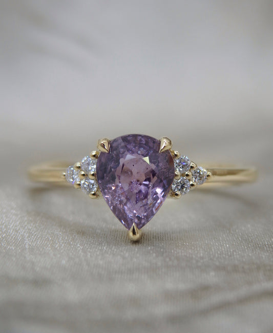 Pear Shape Purple-Pink Galaxy Sapphire & Diamond Dress Ring