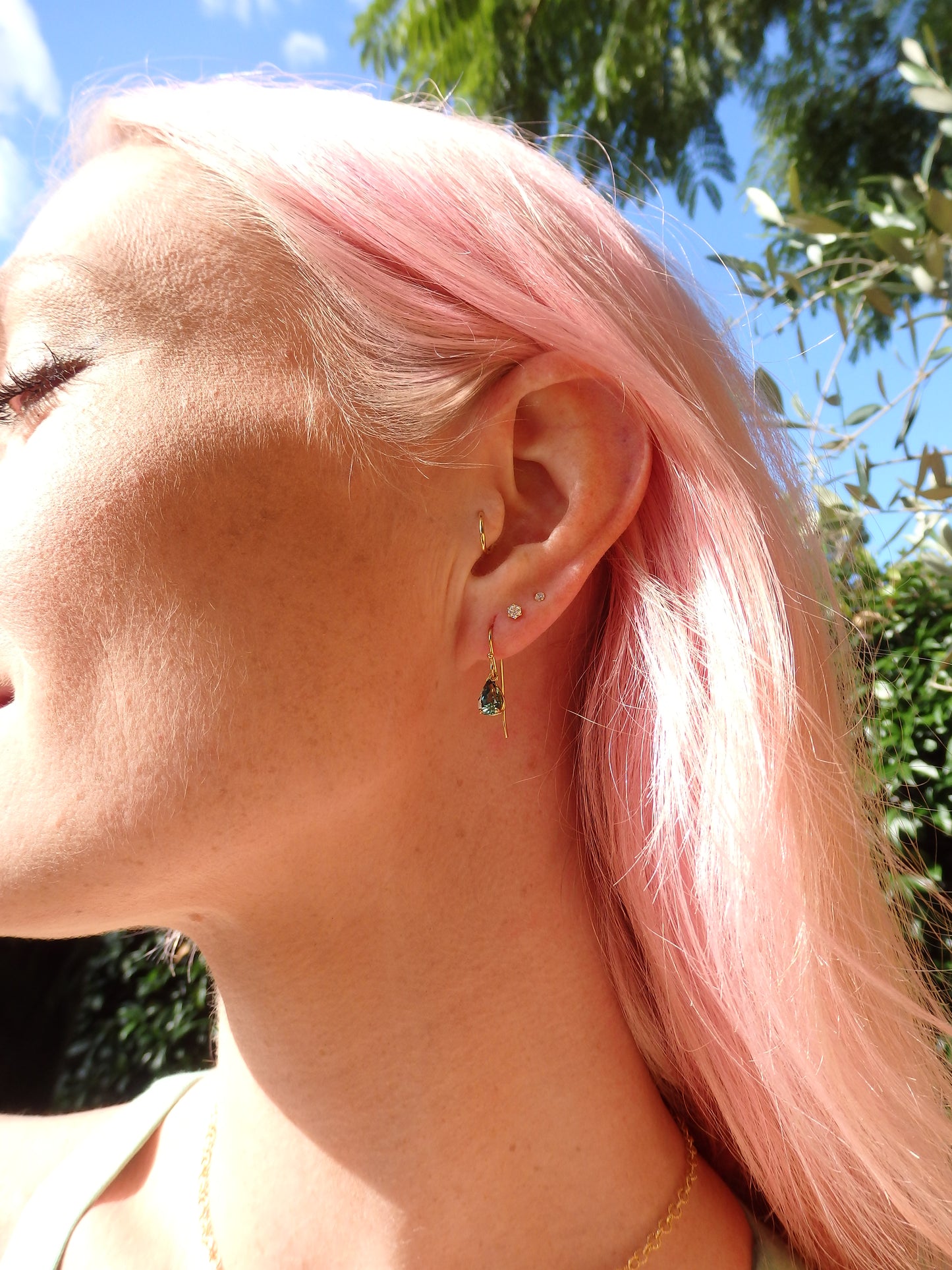 1.78ct Bright Teal Australian Sapphire Drop Earrings, 18ct Gold