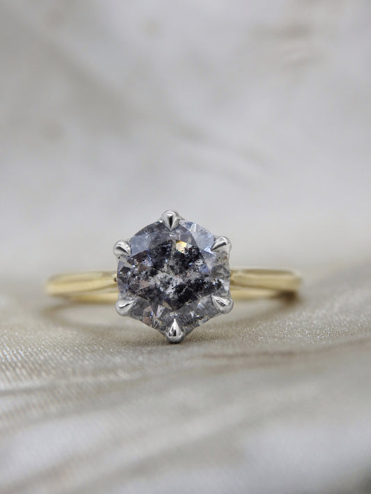 1.45ct Cut Salt & Pepper Diamond Lotus Solitaire Engagement Ring