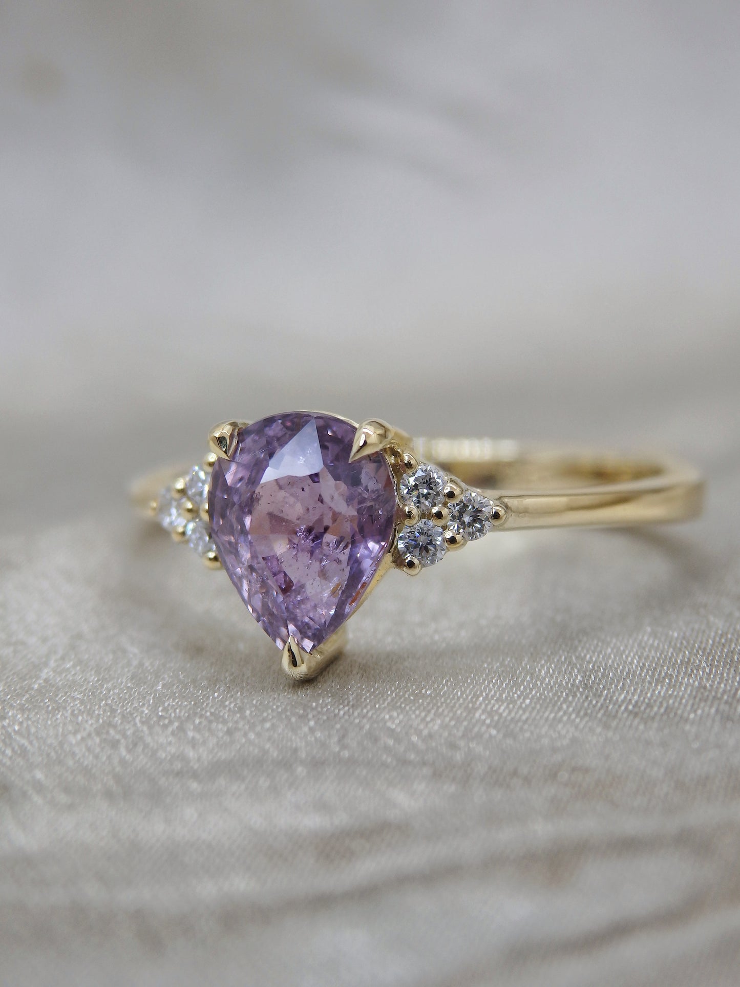 Pear Shape Purple-Pink Galaxy Sapphire & Diamond Dress Ring