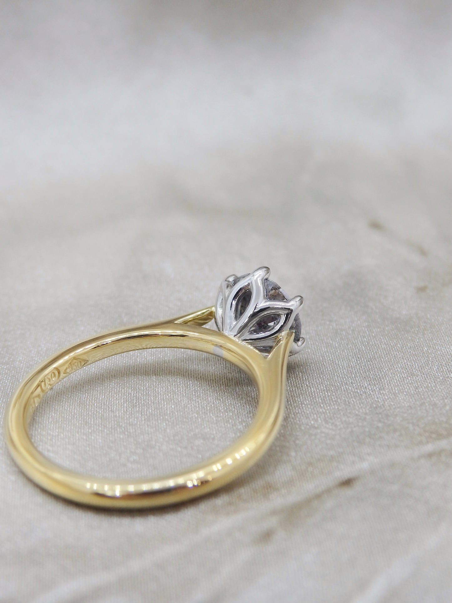 1.45ct Cut Salt & Pepper Diamond Lotus Solitaire Engagement Ring