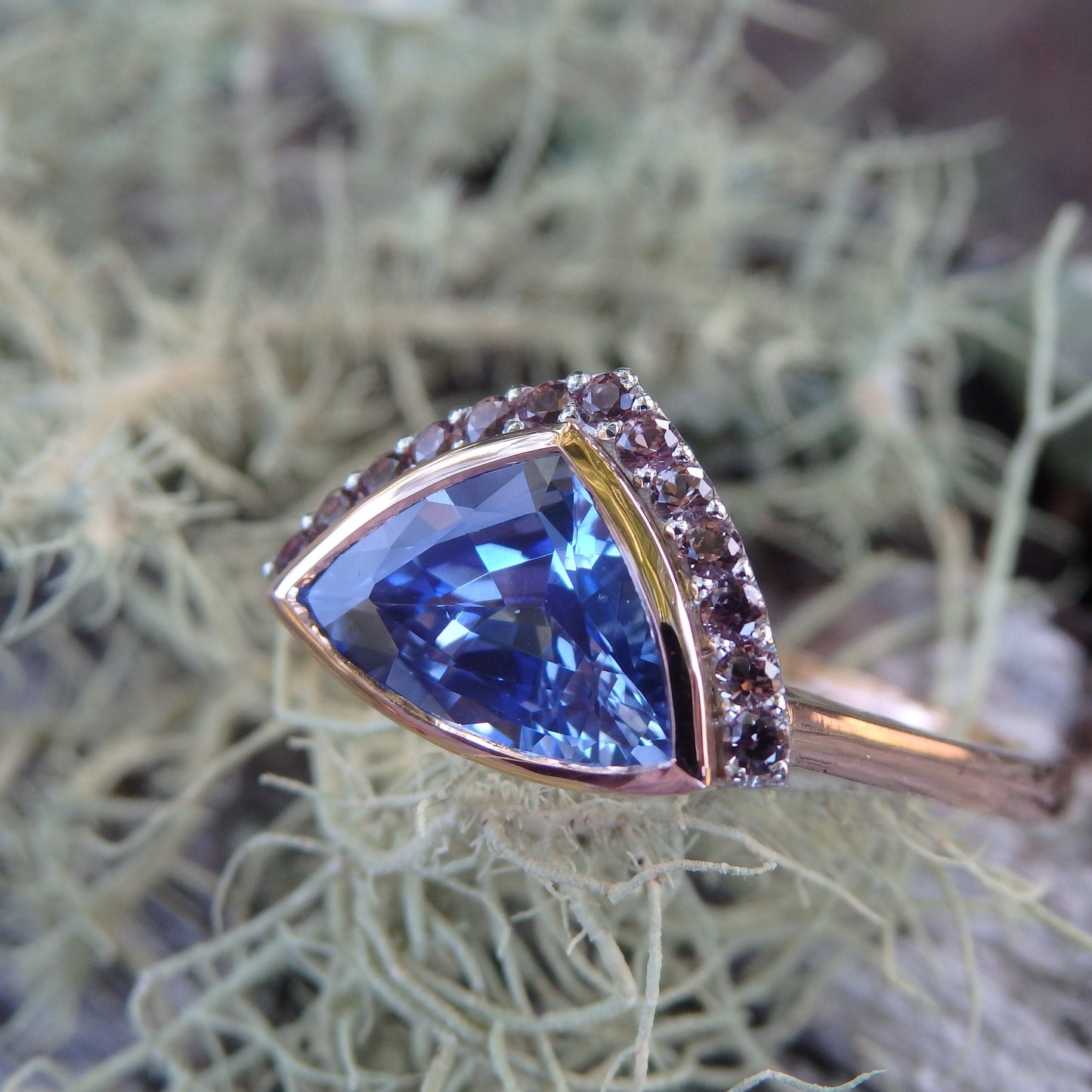 "Harmony" 1.98ct Ceylon Sapphire & Dusk Sapphire Half-Halo Engagement Ring