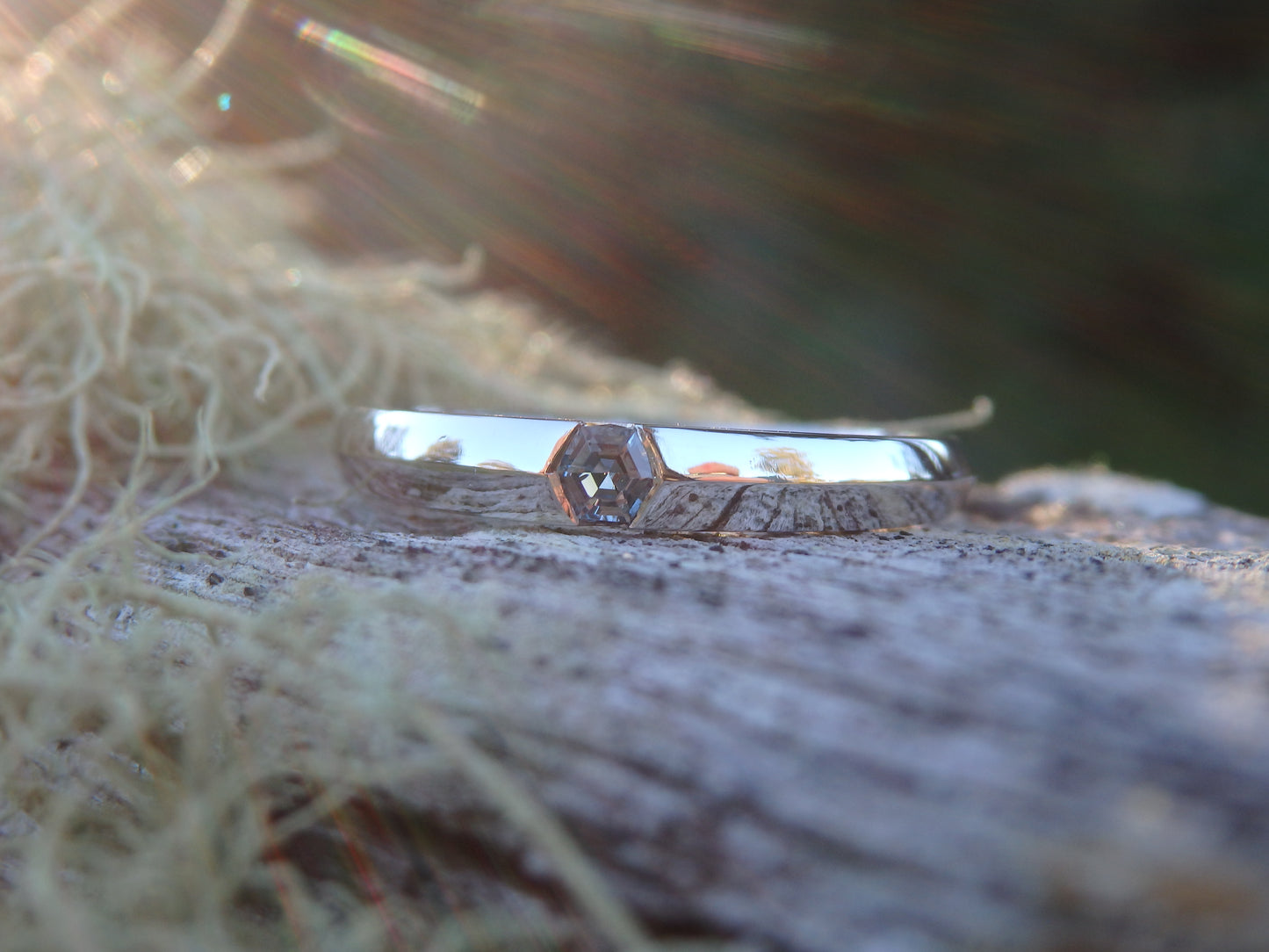 "Winter" Hexagonal Spinel Ring, Platinum Knife-Edge Band