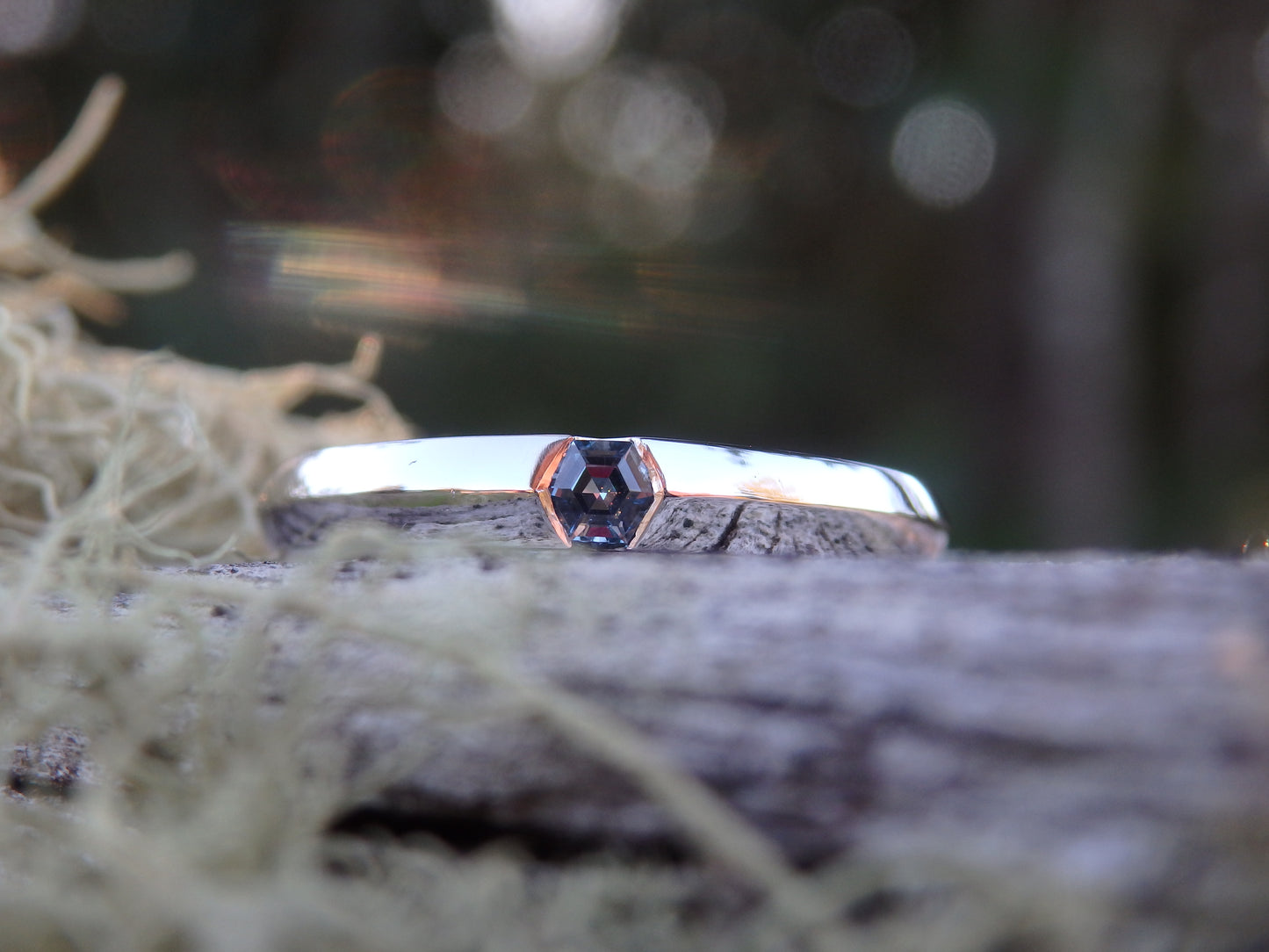 "Winter" Hexagonal Spinel Ring, Platinum Knife-Edge Band