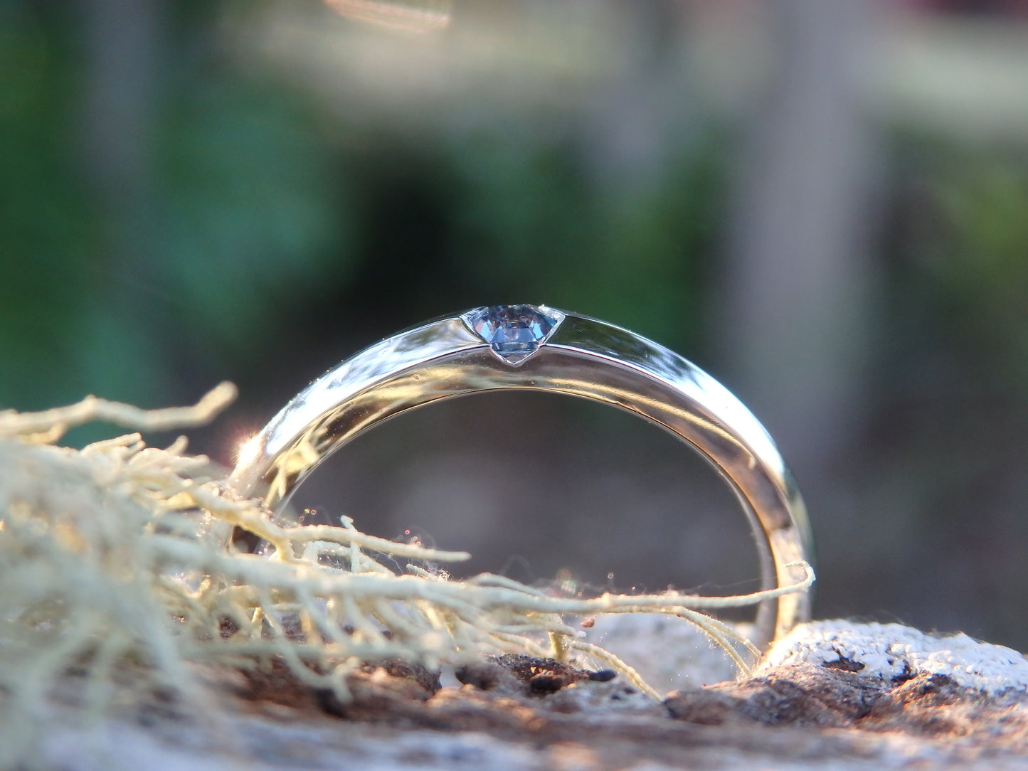 "Winter" Hexagonal Spinel Ring, Platinum Knife-Edge Band