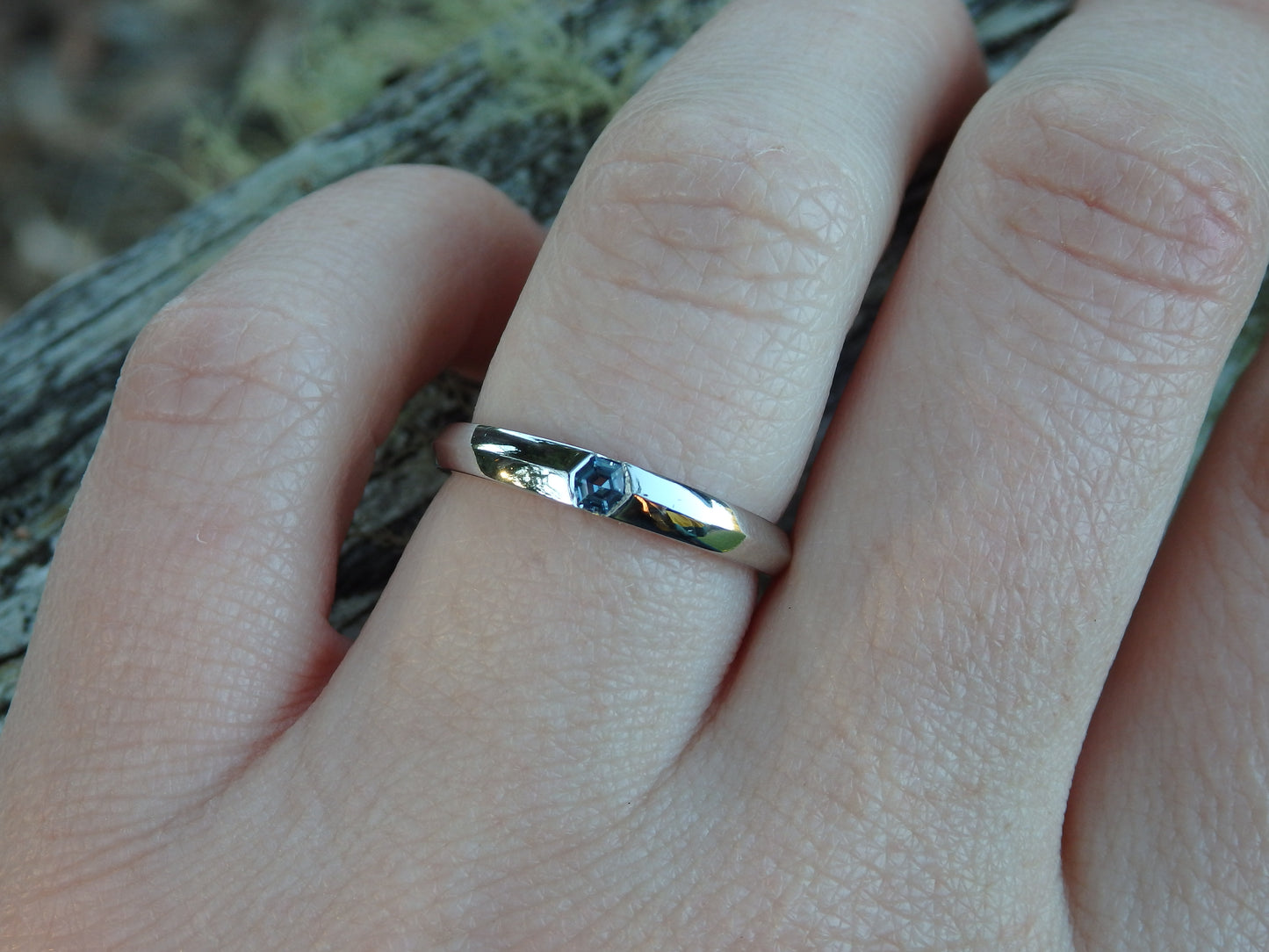 "Winter" Hexagonal Spinel Ring, Platinum Knife-Edge Band