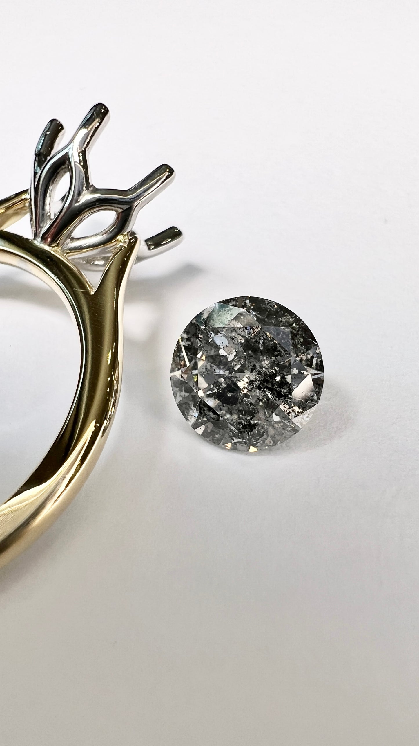 1.45ct Cut Salt & Pepper Diamond Lotus Solitaire Engagement Ring