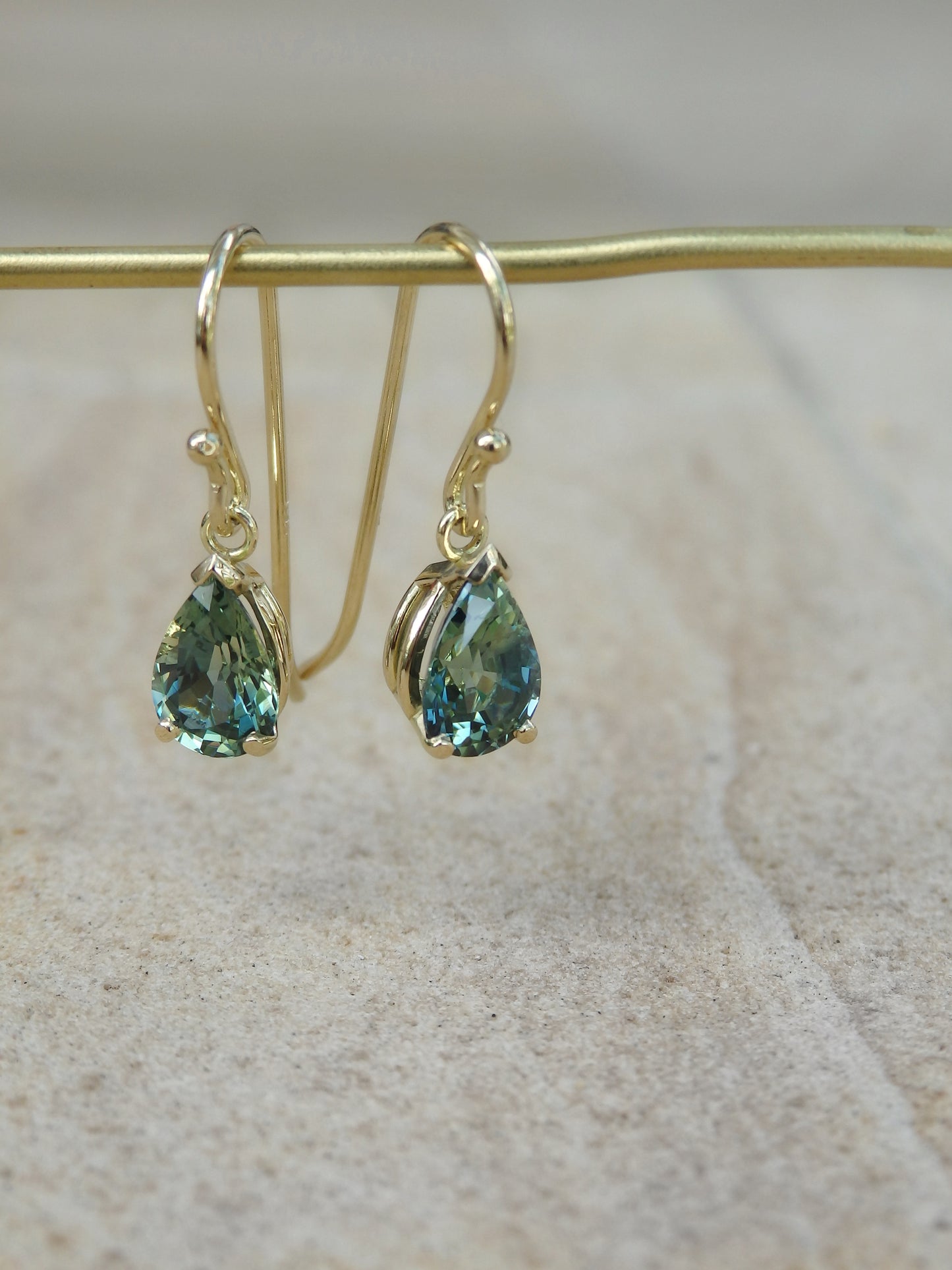 1.78ct Bright Teal Australian Sapphire Drop Earrings, 18ct Gold