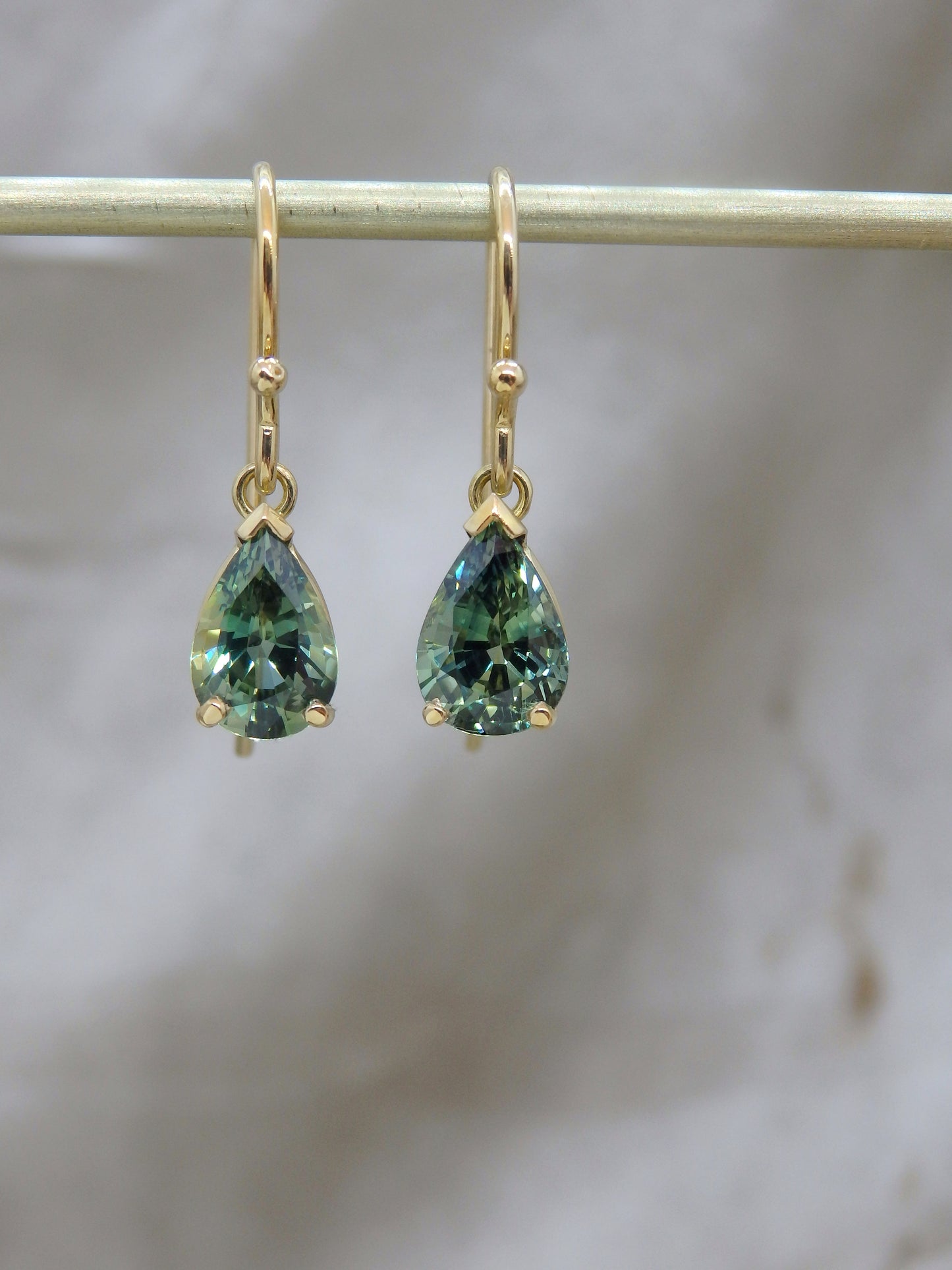 1.78ct Bright Teal Australian Sapphire Drop Earrings, 18ct Gold