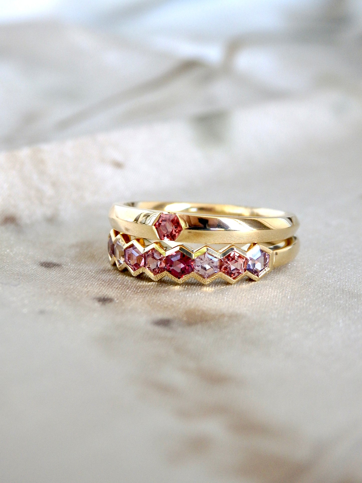 "Summer" Hexagonal Spinel Ring, 18ct gold band