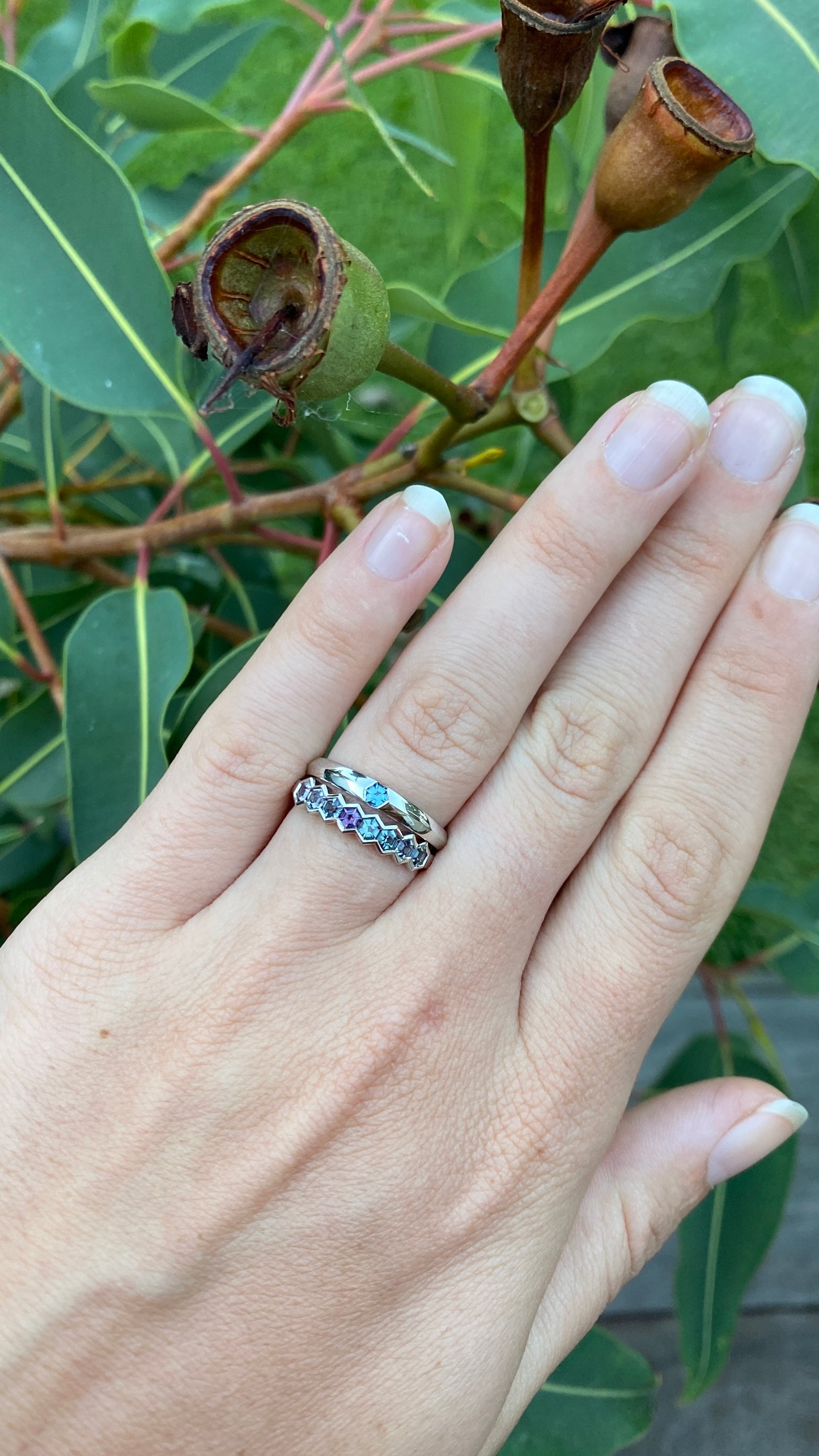 "Winter" Hexagonal Spinel Ring, Platinum Knife-Edge Band
