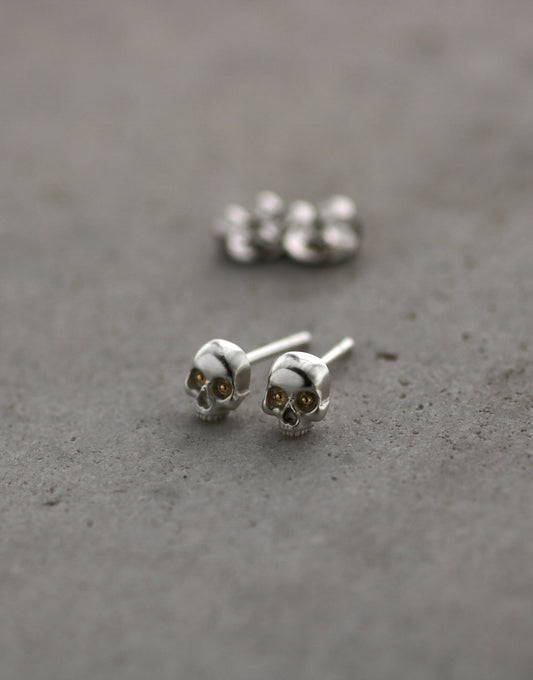 18ct Gold & Sterling Silver Skull Studs by Hugh Thyregod