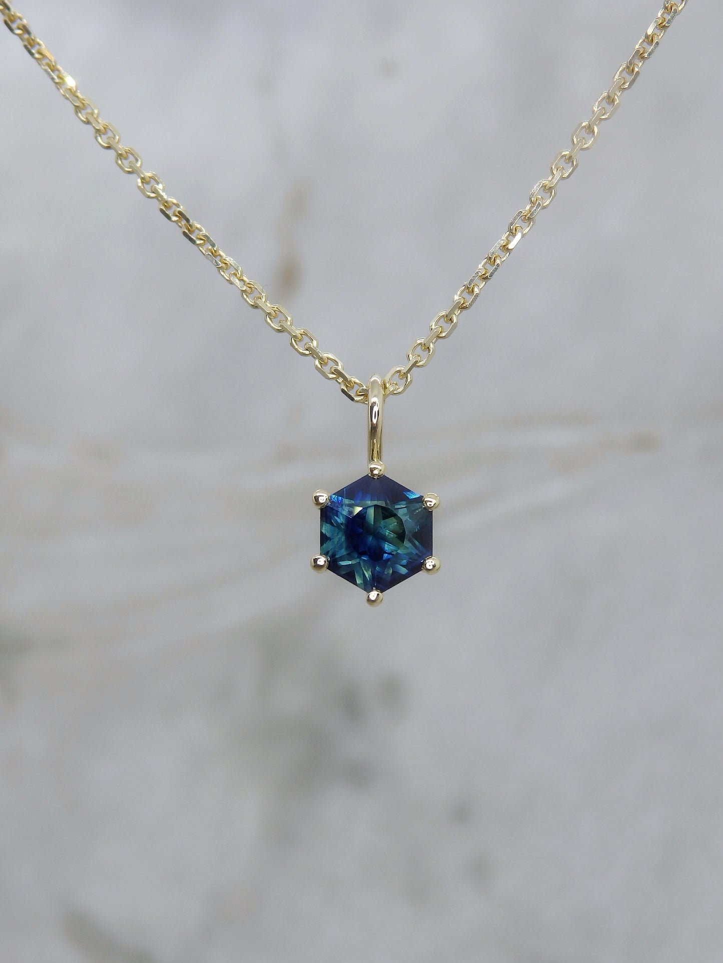 Unheated Hexagon Parti Sapphire Pendant