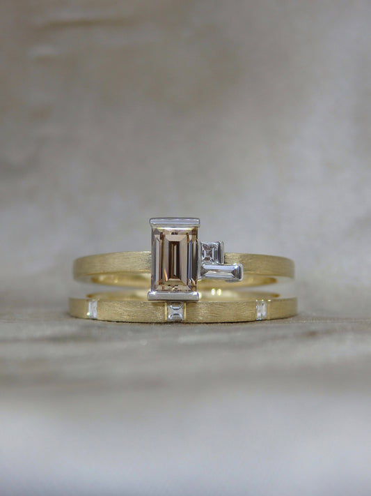 Pillar Steps - Argyle Champagne Baguette Diamond Trilogy Ring