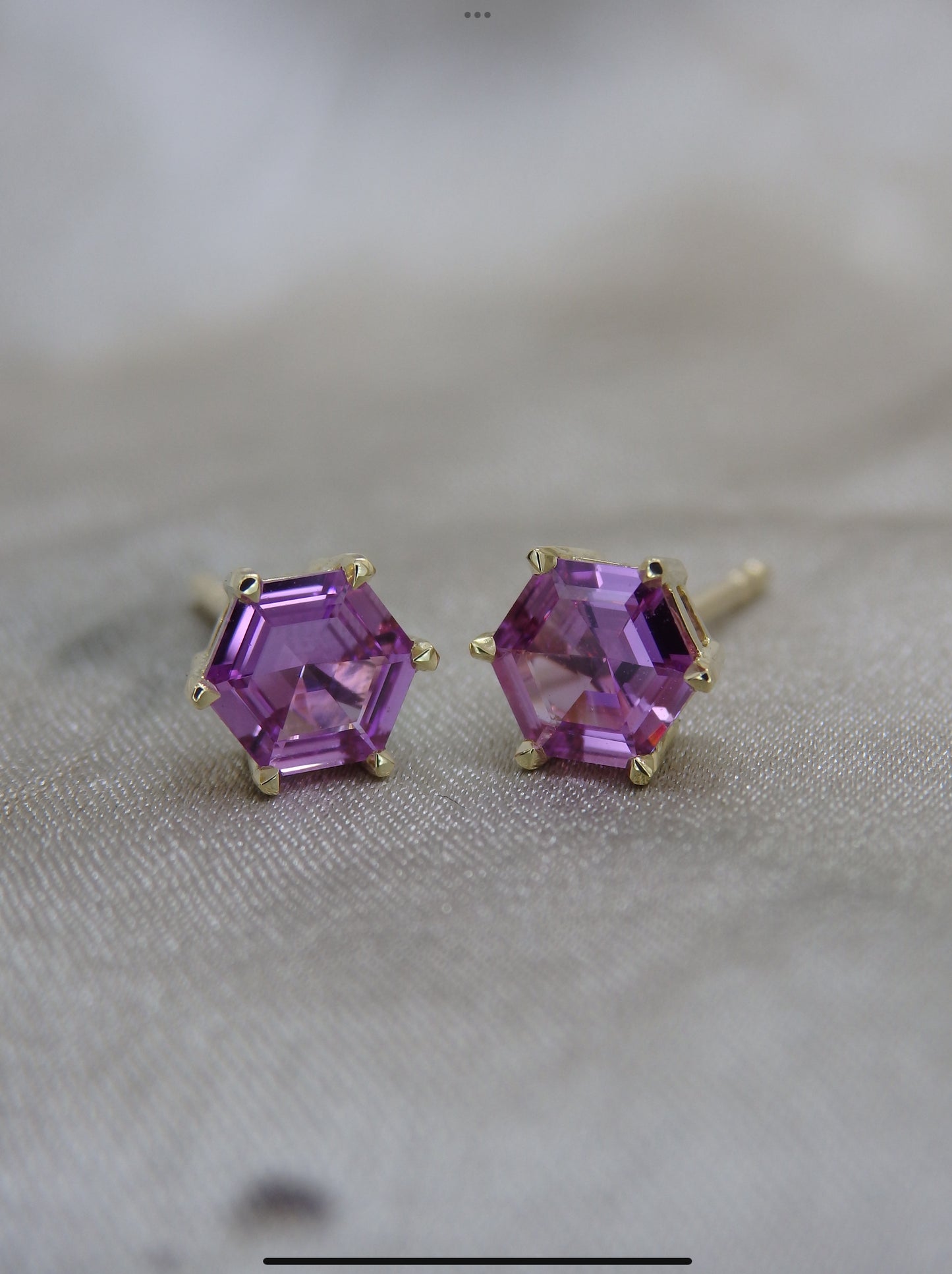 Hexagon Studs - Pink Sapphire