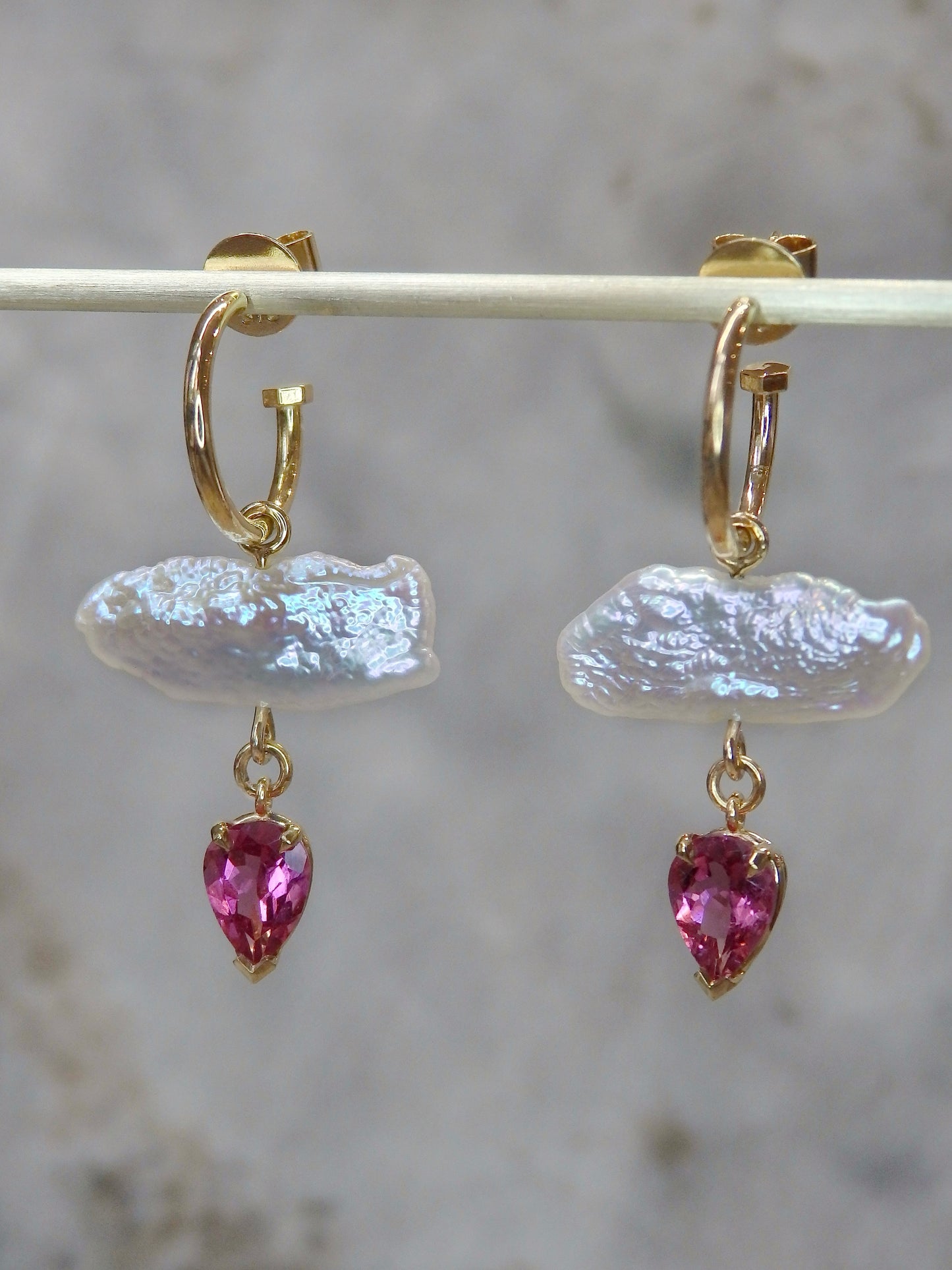 Seraya Earrings - Pink Tourmaline & Keshi Pearls