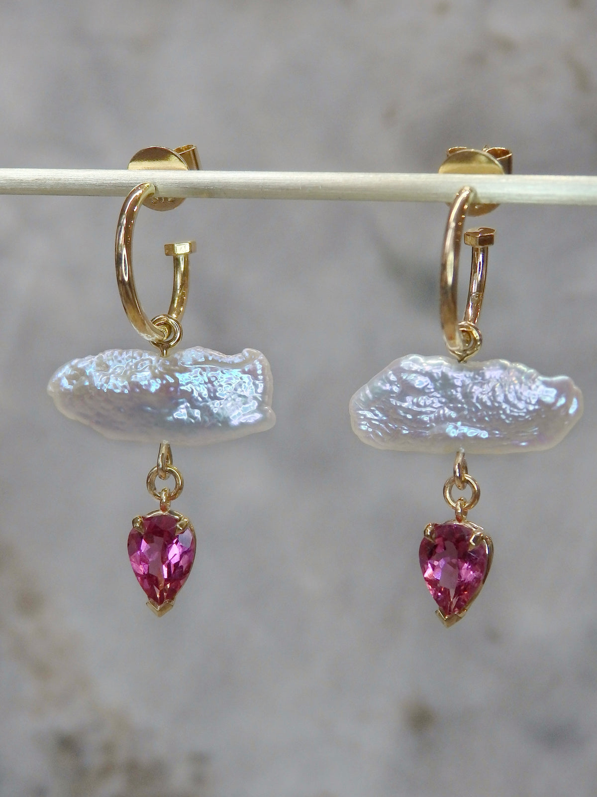 Seraya Earrings - Pink Tourmaline &amp; Keshi Pearls