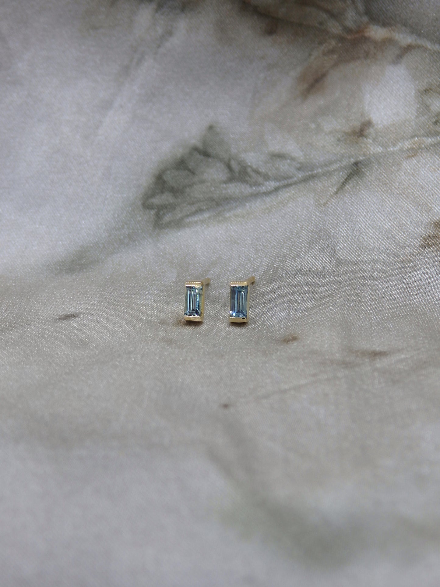Mallorca Studs Baguette Teal Sapphire Stud Earrings 18ct Yellow Gold