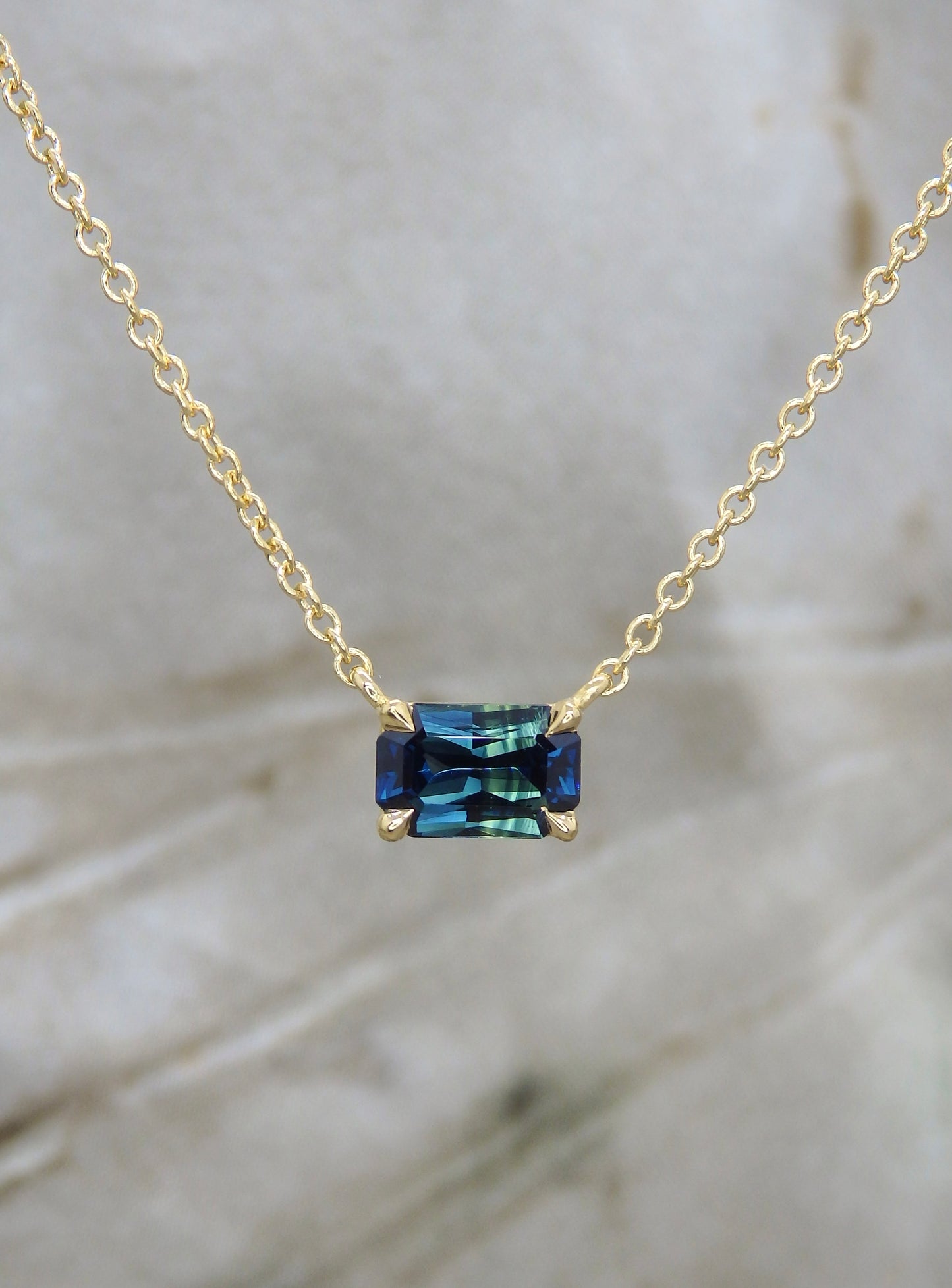 0.60ct Radiant Cut Australian Sapphire Solitaire Necklace 14ct Yellow Gold