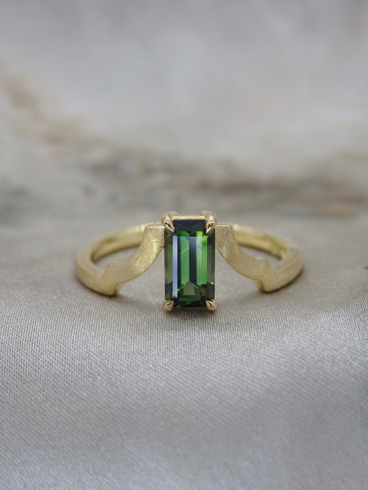 Pillar 1 Emerald Cut Green Sapphire Solitaire Ring