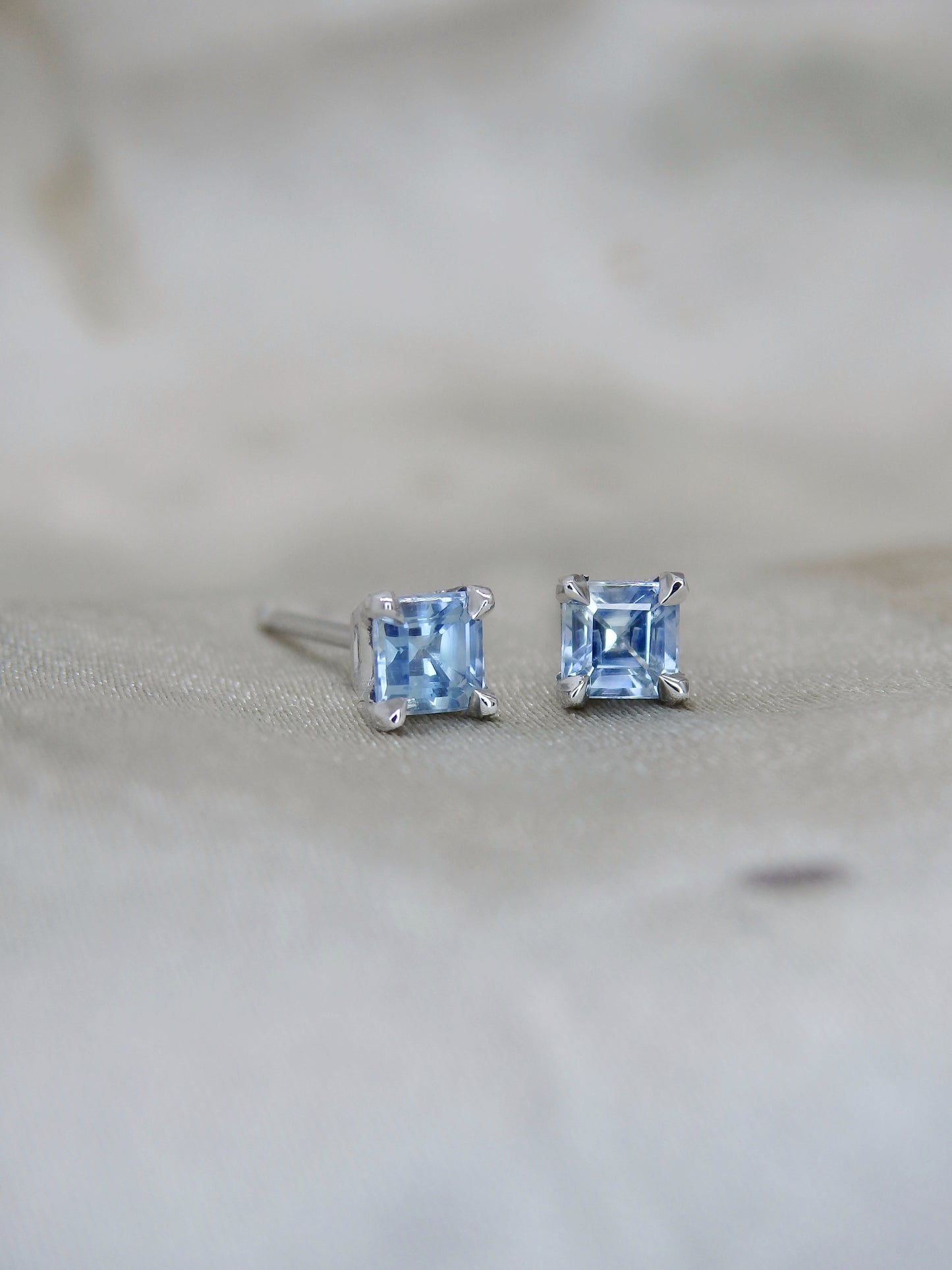 Unheated Asscher-Cut Sapphire Studs