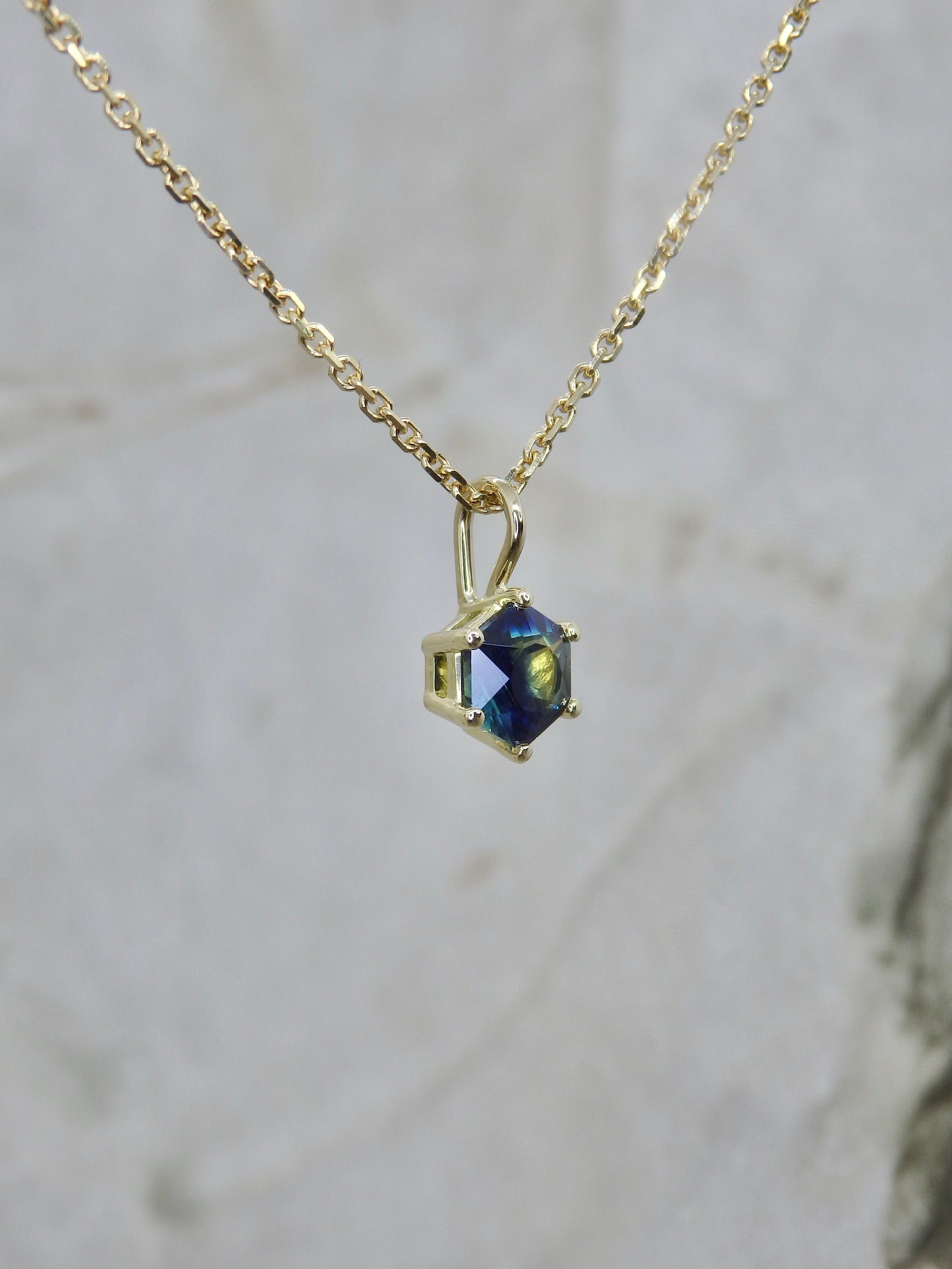 Unheated Hexagon Parti Sapphire Pendant