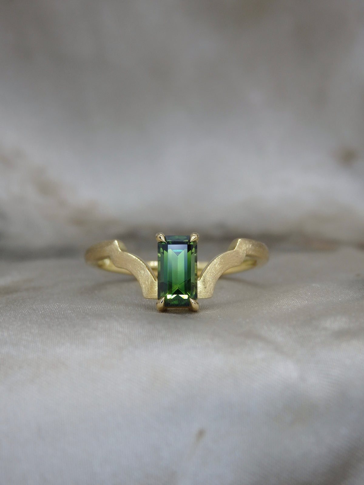 Pillar 1 Emerald Cut Green Sapphire Solitaire Ring