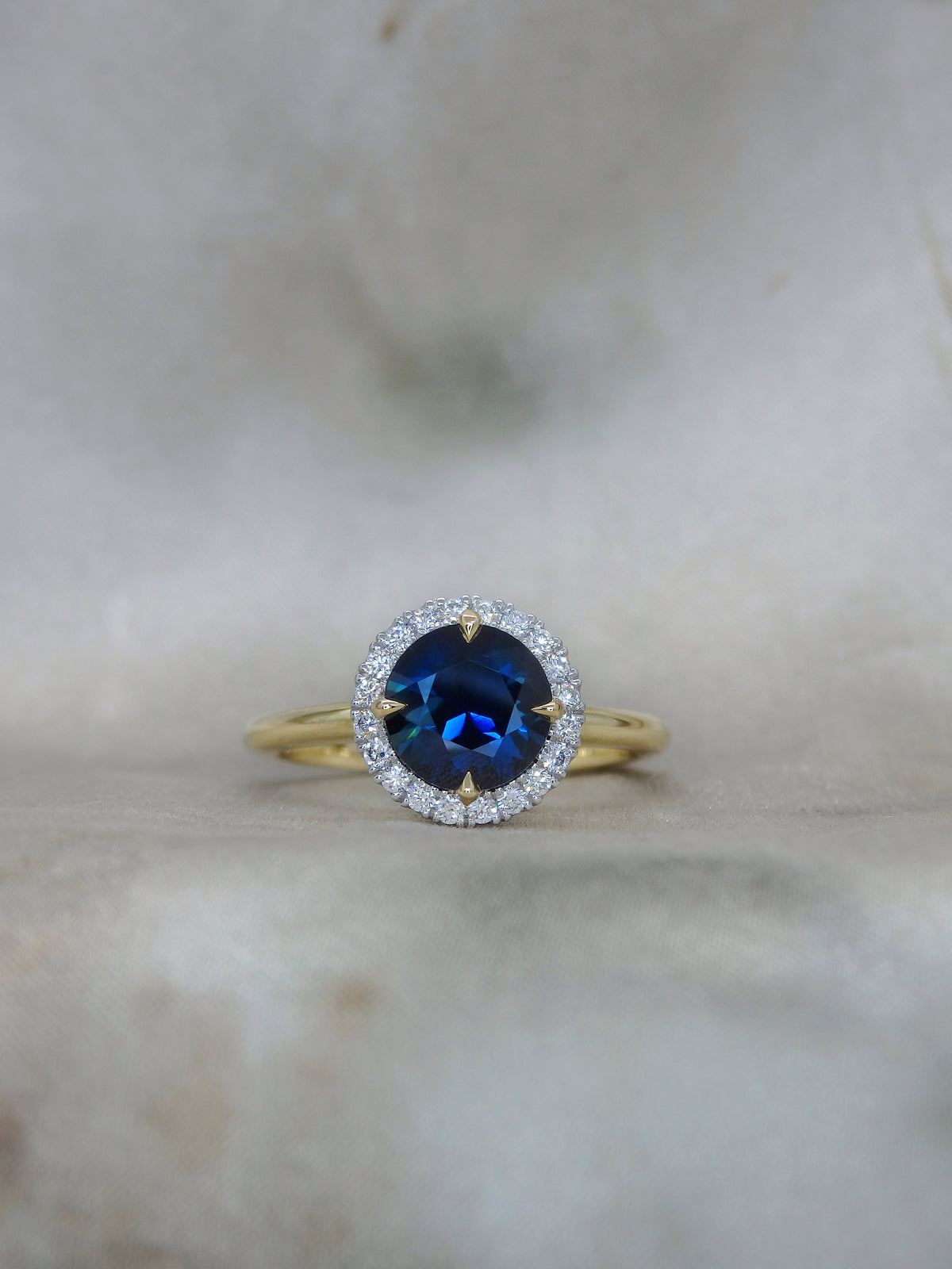Bombora 1.49ct Blue Australian Sapphire Halo Engagement Ring