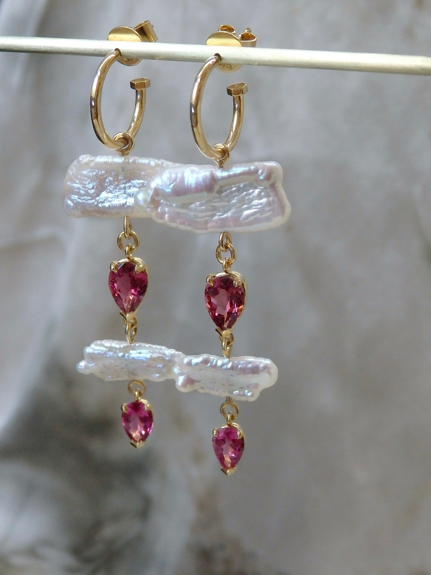 Seraya Chandelier Earrings - Pink Tourmaline & Keshi Pearls